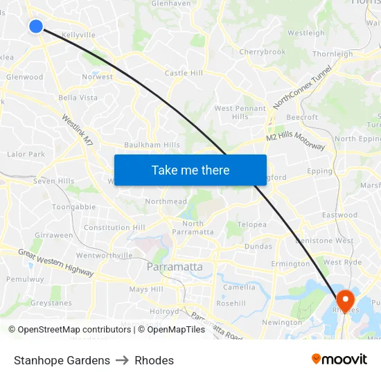 Stanhope Gardens to Rhodes map
