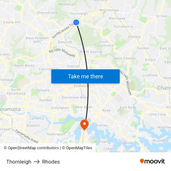 Thornleigh to Rhodes map