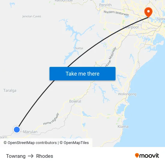Towrang to Rhodes map
