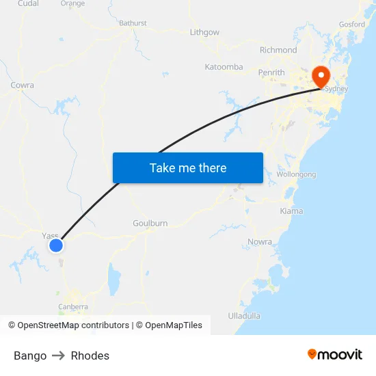 Bango to Rhodes map