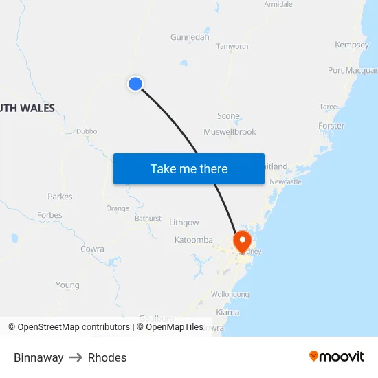 Binnaway to Rhodes map