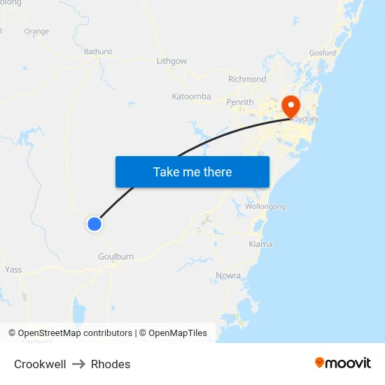 Crookwell to Rhodes map