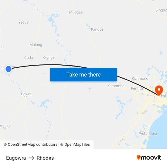 Eugowra to Rhodes map