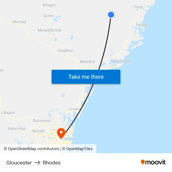 Gloucester to Rhodes map