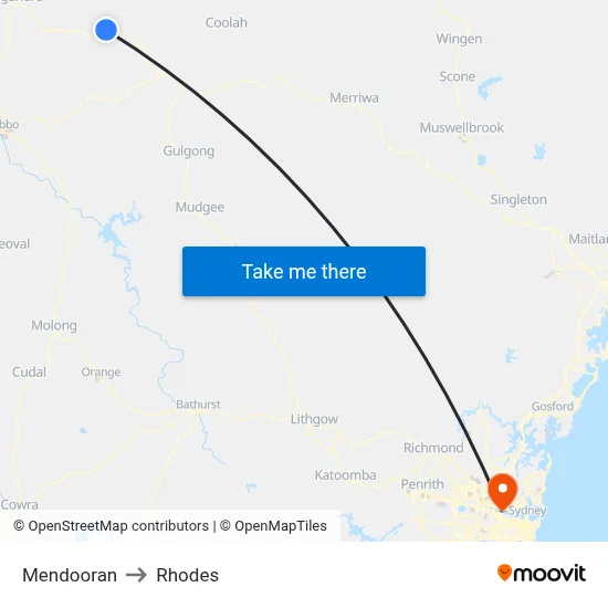 Mendooran to Rhodes map