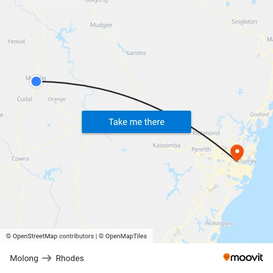 Molong to Rhodes map