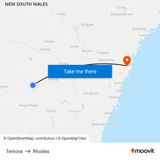 Temora to Rhodes map