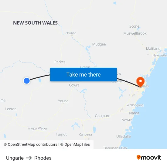 Ungarie to Rhodes map