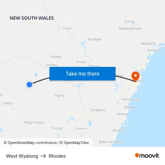 West Wyalong to Rhodes map