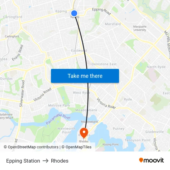 Epping Station to Rhodes map