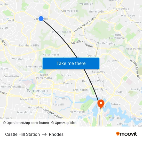 Castle Hill Station to Rhodes map