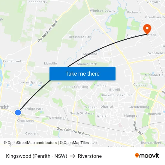 Kingswood (Penrith - NSW) to Riverstone map