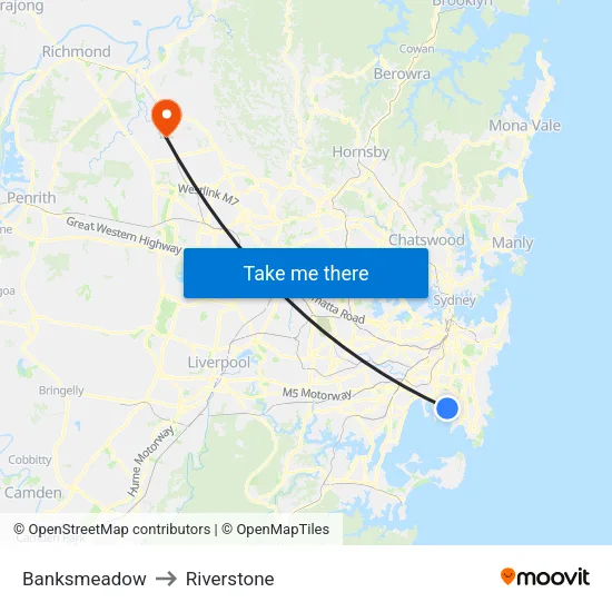 Banksmeadow to Riverstone map