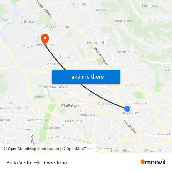 Bella Vista to Riverstone map