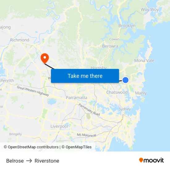 Belrose to Riverstone map