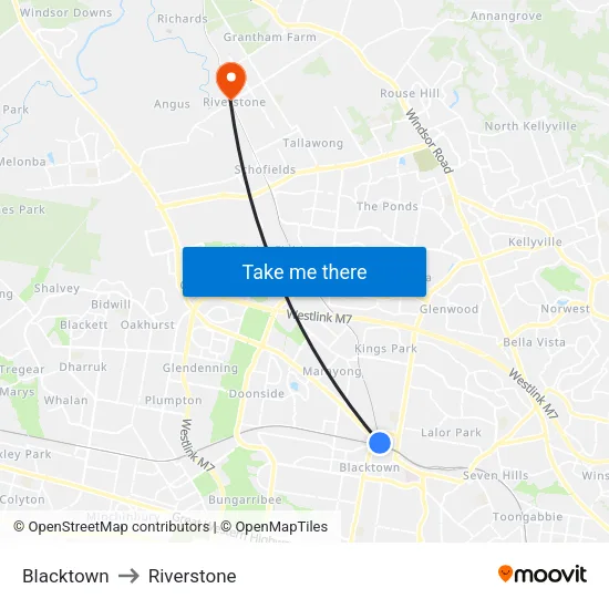Blacktown to Riverstone map