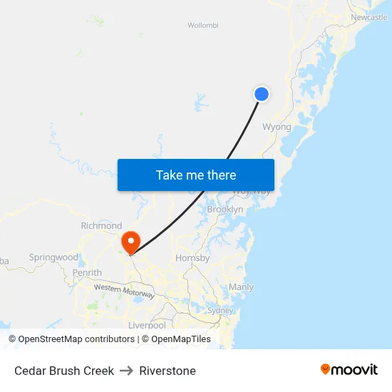 Cedar Brush Creek to Riverstone map