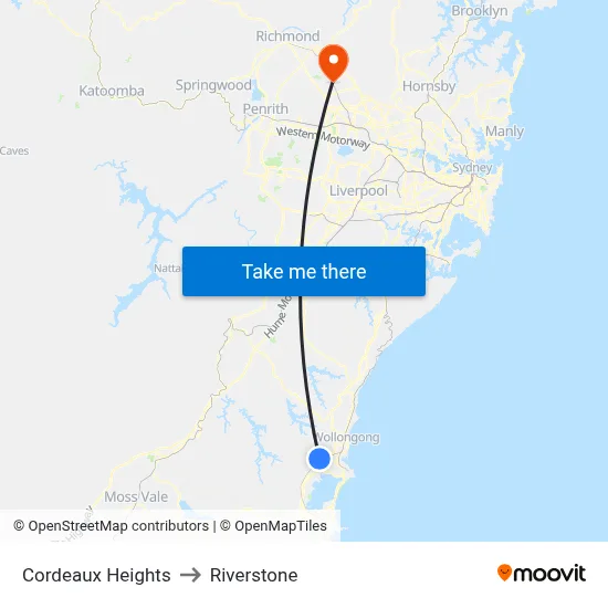 Cordeaux Heights to Riverstone map