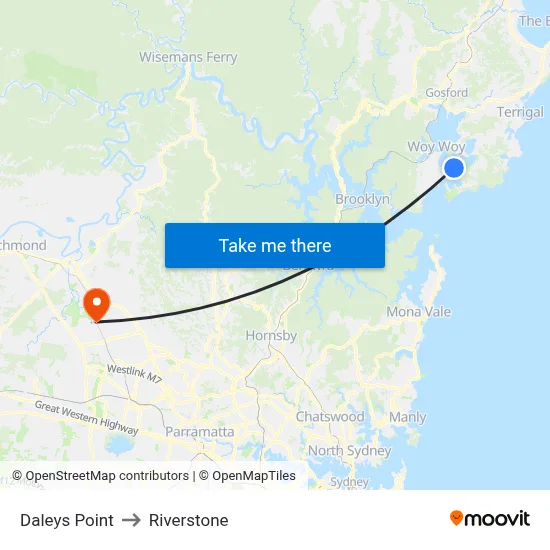 Daleys Point to Riverstone map