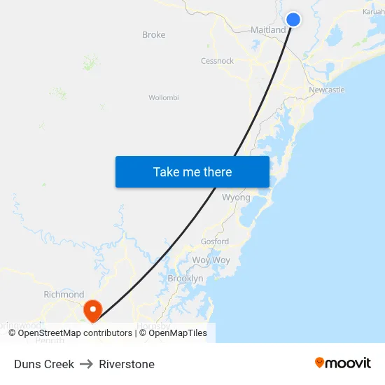 Duns Creek to Riverstone map
