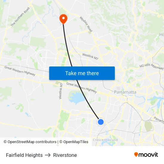Fairfield Heights to Riverstone map