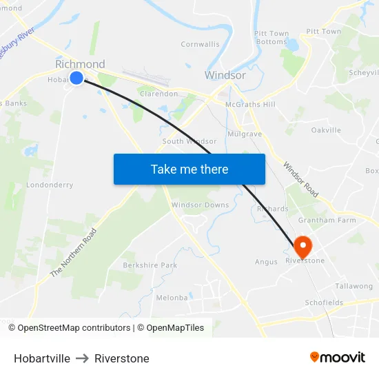 Hobartville to Riverstone map