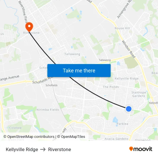 Kellyville Ridge to Riverstone map