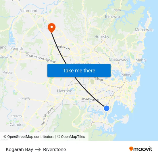 Kogarah Bay to Riverstone map