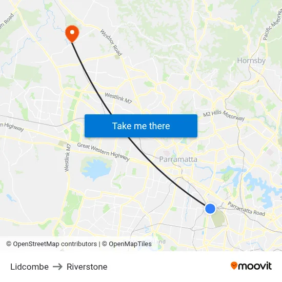 Lidcombe to Riverstone map