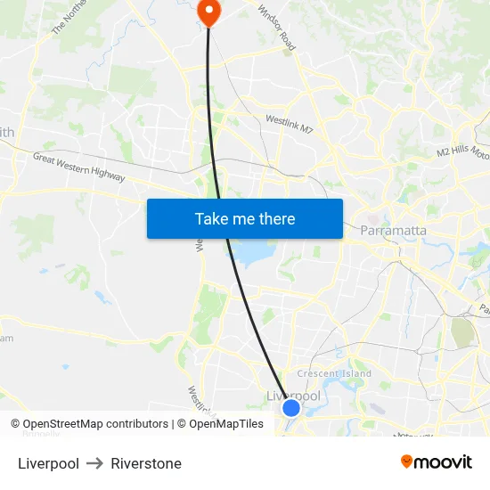 Liverpool to Riverstone map
