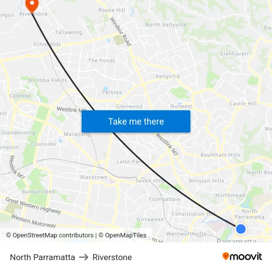 North Parramatta to Riverstone map