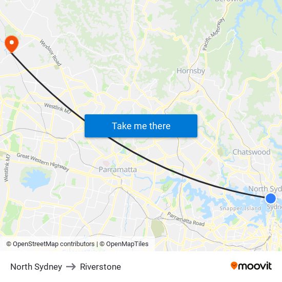 North Sydney to Riverstone map