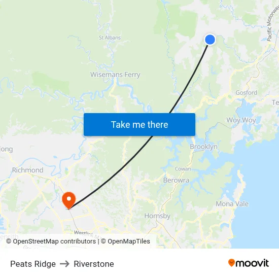 Peats Ridge to Riverstone map
