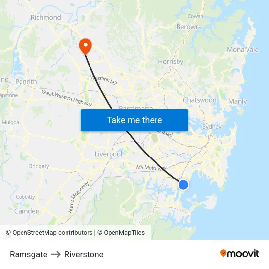 Ramsgate to Riverstone map