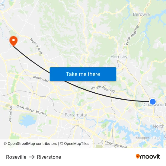 Roseville to Riverstone map