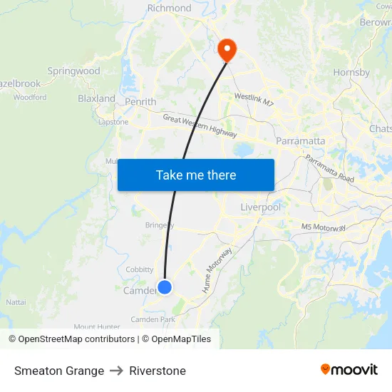 Smeaton Grange to Riverstone map