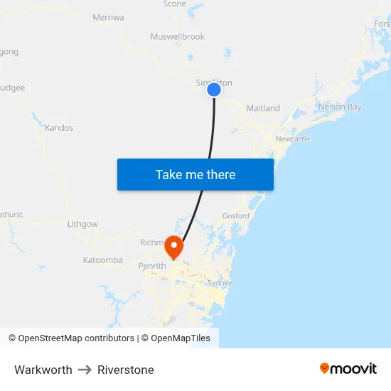Warkworth to Riverstone map