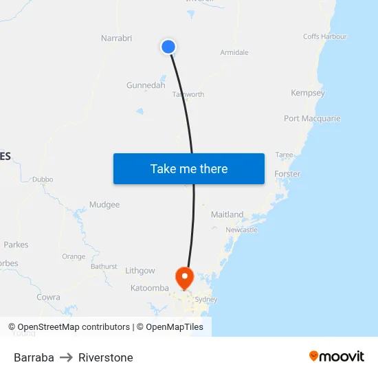 Barraba to Riverstone map