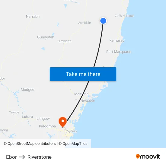 Ebor to Riverstone map