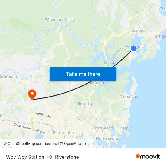 Woy Woy Station to Riverstone map