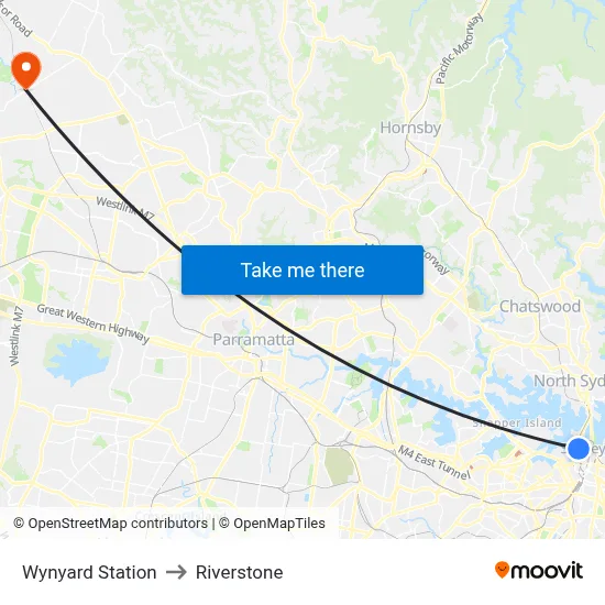 Wynyard Station to Riverstone map
