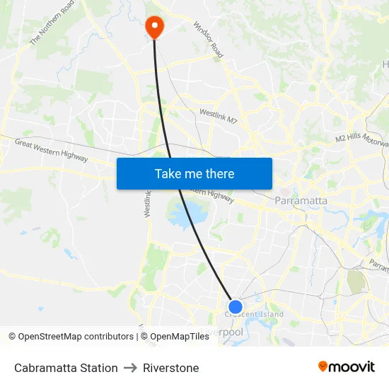 Cabramatta Station to Riverstone map