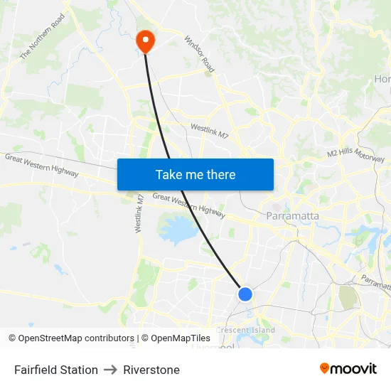 Fairfield Station to Riverstone map
