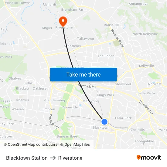 Blacktown Station to Riverstone map