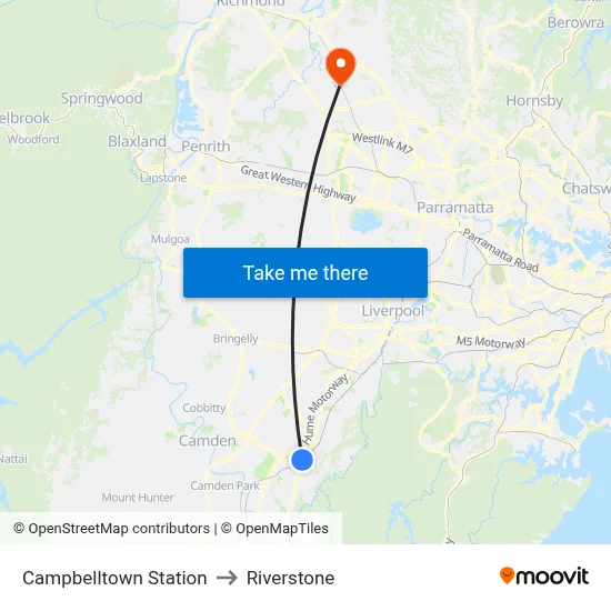 Campbelltown Station to Riverstone map