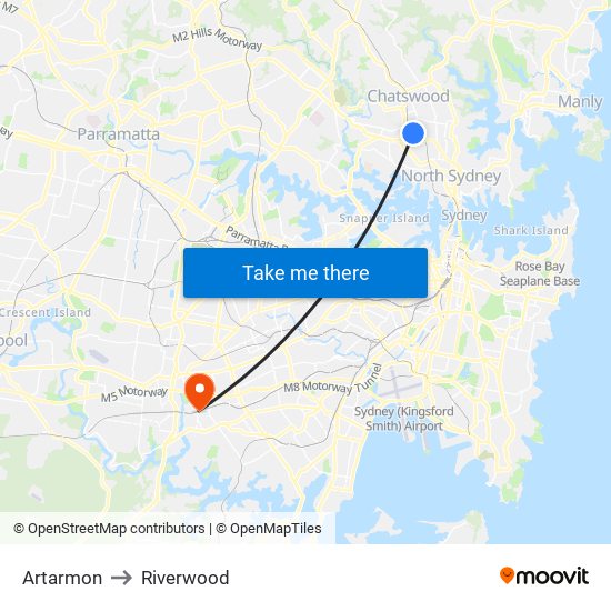 Artarmon to Riverwood map