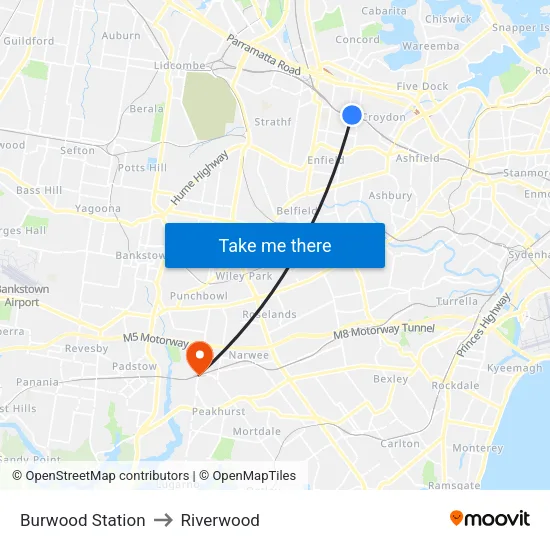 Burwood Station to Riverwood map