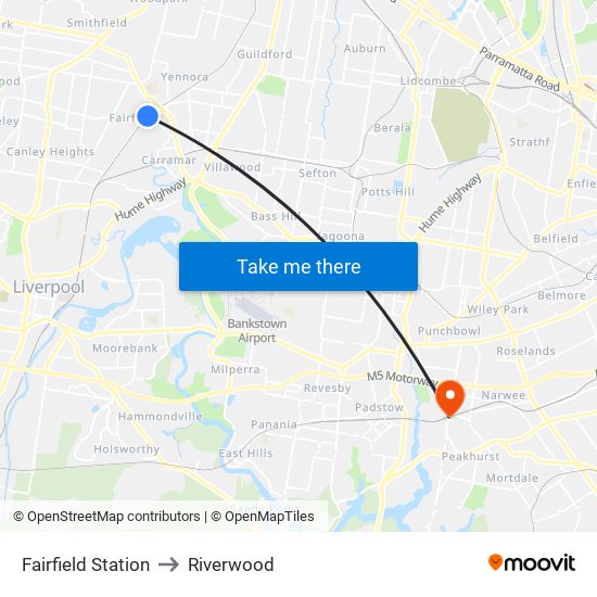 Fairfield Station to Riverwood map