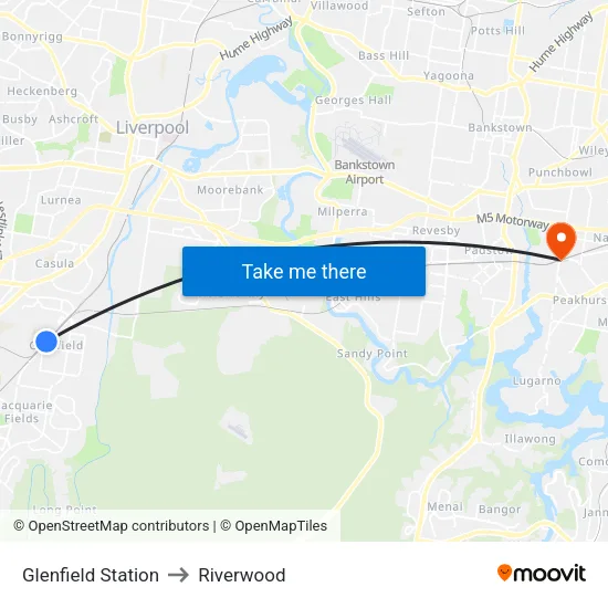 Glenfield Station to Riverwood map
