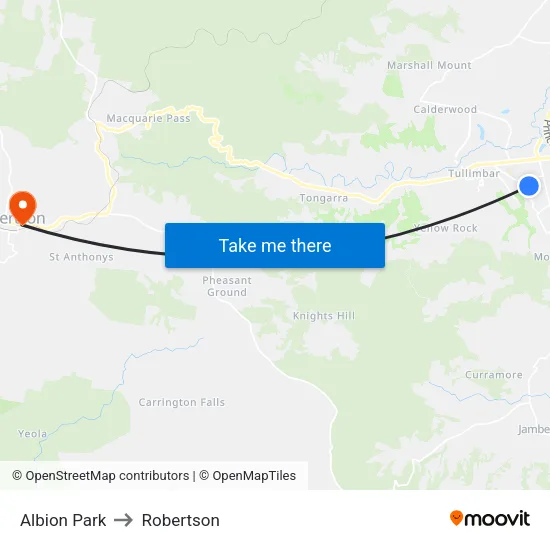 Albion Park to Robertson map